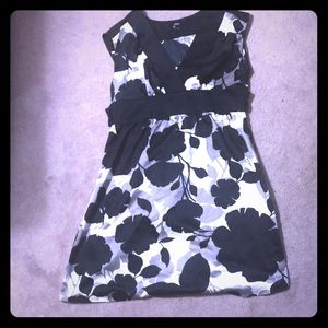 Black and white floral silk dress